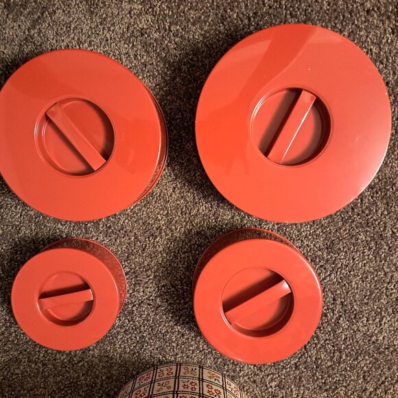 Vintage Japan Metal Nesting Canister Set of 4,Floral GHC Japan Red/Burnt Orange - Picture 12 of 13